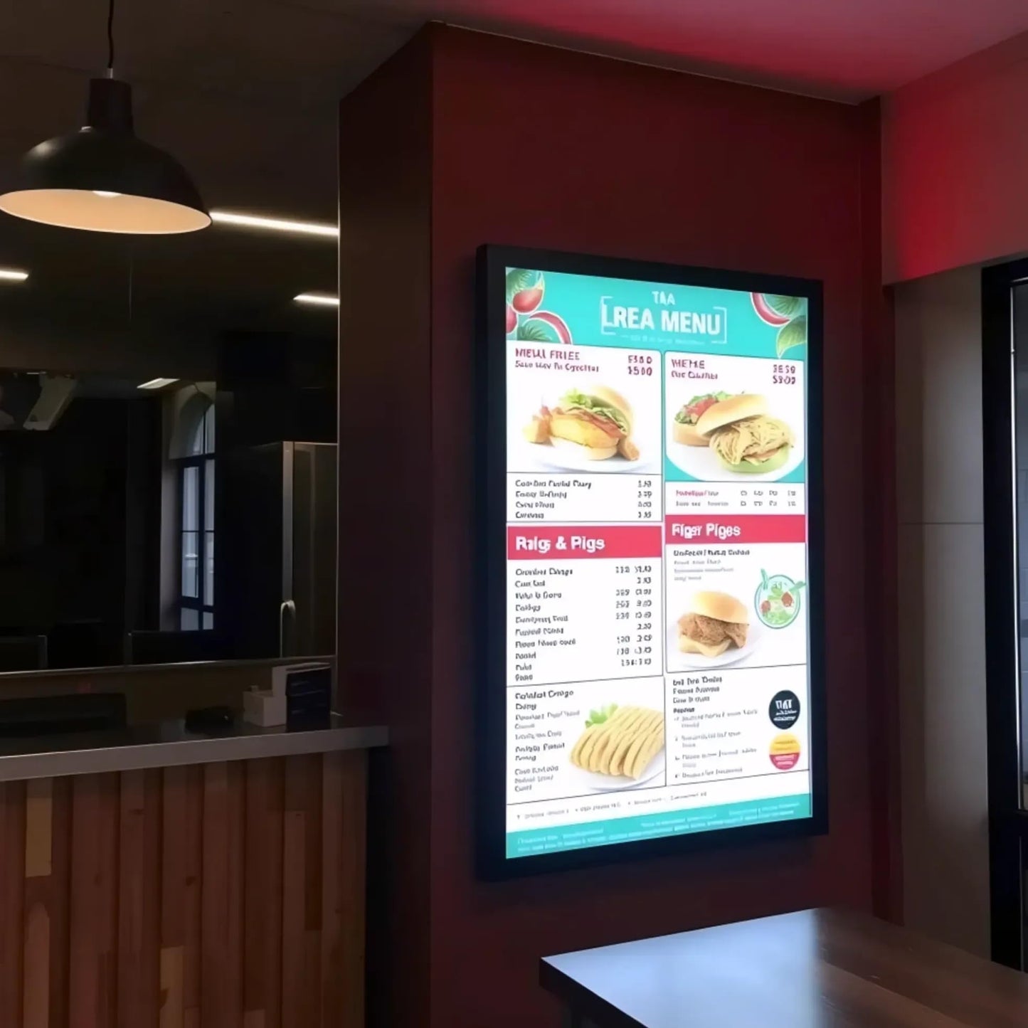 Ultra Slim LED-A4 Menu Board, Edge-Lit Display with Snap-Open Frame, Portrait or Landscape Mount