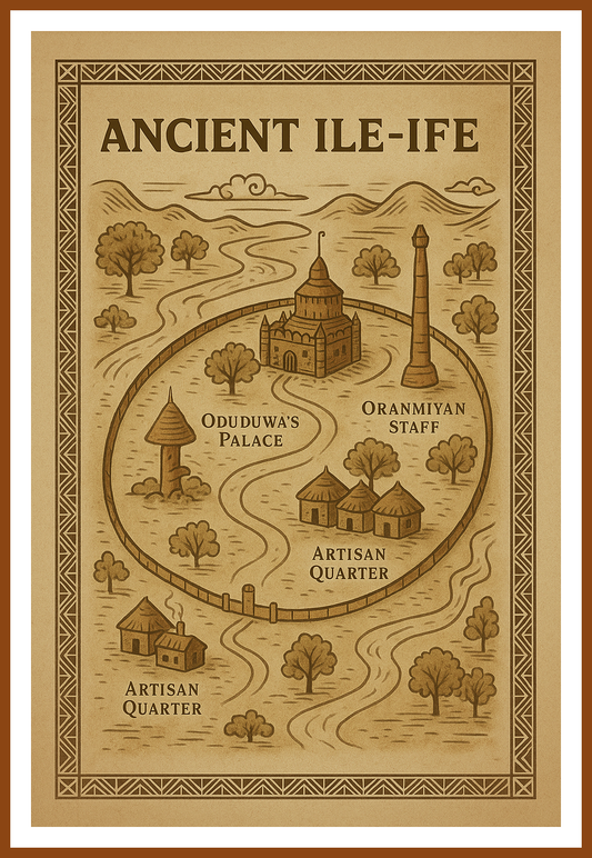 Ancient Ile-Ife – Sacred City Map Poster | Yoruba Kingdom Wall Art | Digital Download
